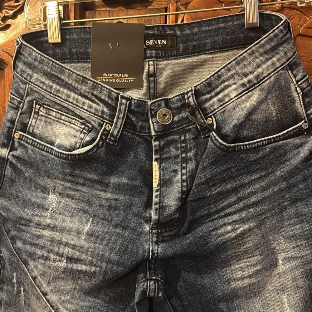 NWT A Seven Jeans Denim Distressed Low Rise Super Skinny Button Fly Jeans - Picture 5 of 10
